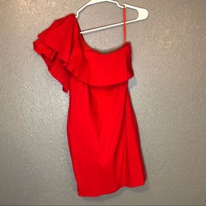 Blaque Label Red Mini One Shoulder Ruffle